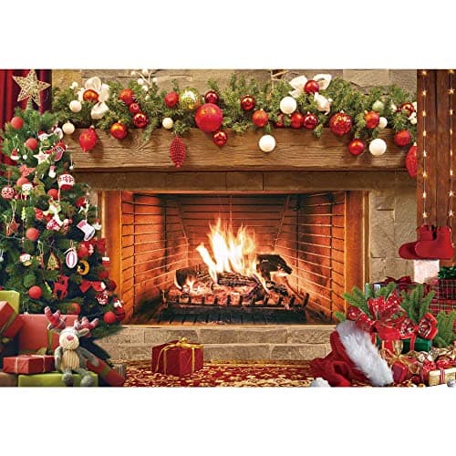Msocio 10x8ft Christmas Fireplace Backdrop